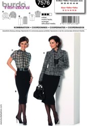 7576 BURDA PEPLUM JACKET, STRAIGHT SKIRT, COLLAR BLOUSE PATTERN 10-20